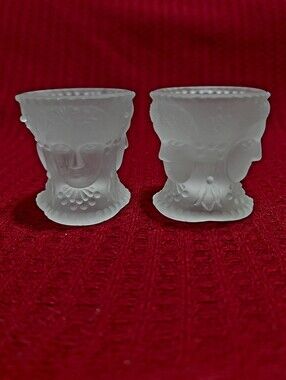 2 Antique LG Wright Frosted Glass Salt Cellars